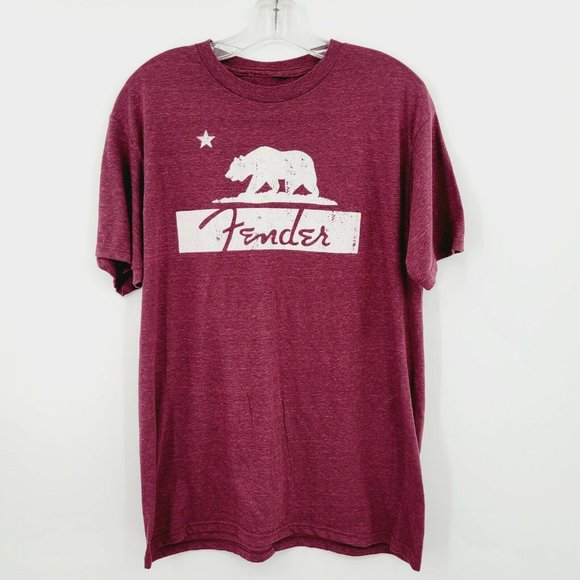 Unknown Other - Men's Fender Short Sleeve Graphic Tee Maroon Size XL Crewneck Lightweight Basic